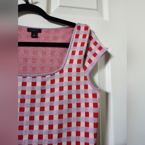 Ann Taylor Factory Red and White Grid Sweater N - Picture 5 of 8